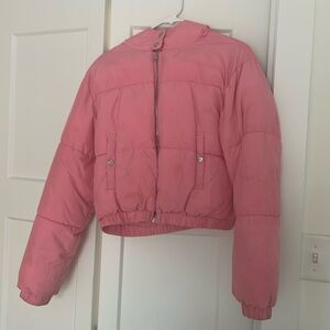 Bubblegum pink puffer jacket